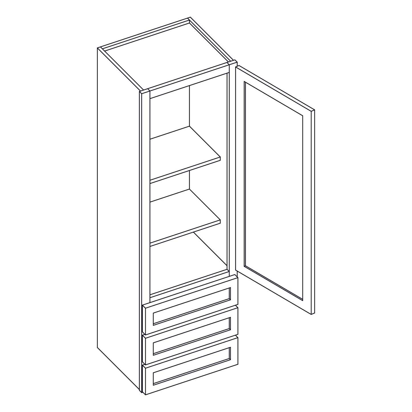 Wall Tower with 3 Drawers 15x60x15 inch - DWR1560
